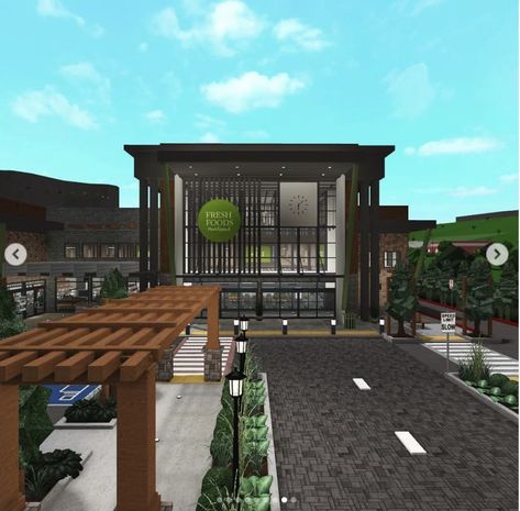 Bloxburg Cafe Parking Lot, Bloxburg City Entrance, Bloxburg City Build Ideas, Bloxburg Realistic City Ideas, Neighborhood Bloxburg, Bloxburg City Ideas Small Plot, Bloxburg Town Large Plot, Bloxburg Mall Layout, Bloxburg City Layout Large Plot Nyc