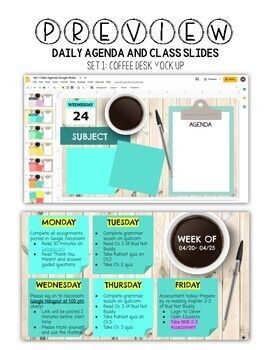 Daily Agenda Google Slides - Set 1 | Editable Agenda Templates Google Slides Planner, Sweet Typography, Google Hacks, Data Organization, Classroom Assistant, Canva Powerpoint, Intervention Classroom, Google Slide Templates, Coffee Desk