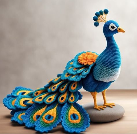 How beautiful are the peacocks made by artificial intelligence? Yarn Toys, Crochet Bolero Pattern, Crochet Baby Projects, Crochet Applique Patterns Free, Easy Crochet Animals, Crochet Chicken, Crochet Birds, Crochet Blanket Designs, The Leftovers