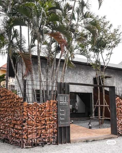 Coffee Shop Architecture, Industrial Coffee Shop, Shop Architecture, Coffee Shop Concept, Arch Building, Rustic Cafe, Gabion Wall, Cafe Concept, Architecture Portfolio Design