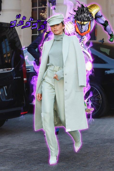 Zendaya JoJo Jotaro Outfit, Jojo Outfits, Jojo Bizarro, Image Meme, Zendaya Outfits, Stardust Crusaders, Jojo Reference, Jojo Parts, Adventure Outfit