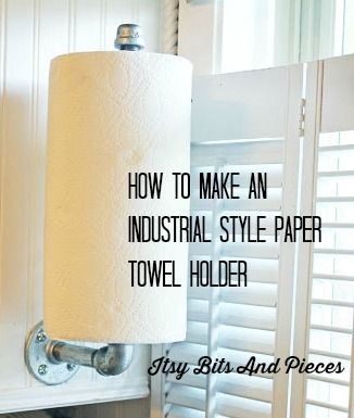 Industrial style paper towel holder- Itsy Bits And Pieces Paper Towel Holder Ideas, Industrial Decorating Ideas, Towel Holder Ideas, Kombuis Idees, Vertical Paper Towel Holder, Wall Mount Paper Towel Holder, Bathroom Paper Towel Holder, Industrial Piping, Industrial Decorating