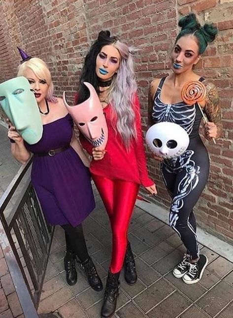 Tim Burton Characters Costumes Women, Trio Halloween Costumes Tim Burton, Lock Sock And Barrel Costume, Lock Barrel Shock Costume, Barrel Halloween Costume, Diy Shock Costume, Easy Tim Burton Costumes, Lock Halloween Costume, Barrel Costume Nightmare