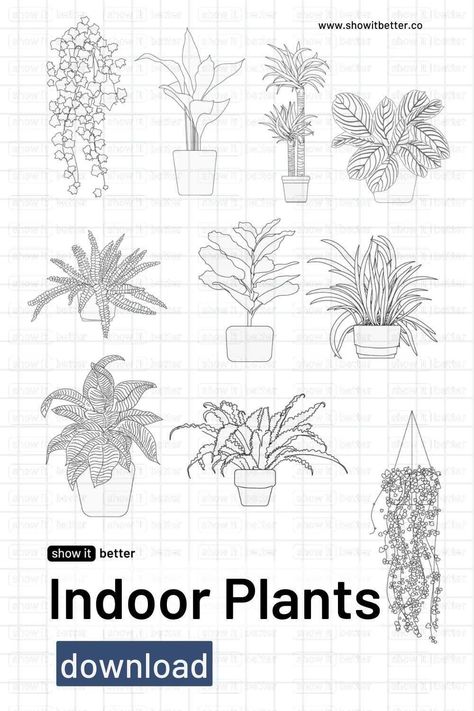 Indoor Plant Drawing, Plants Elevation Architecture, Architecture Plants Drawing, Indoor Plants Drawing, Plants Elevation, Hexagonal Architecture, Architectural Trees, Interior Architecture Sketch, Conceptual Model