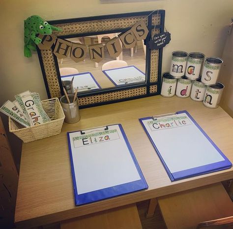 Rwi Phonics Area Eyfs, Rwi Phonics Activities, Phonics Table Eyfs, Phonics Area Year 1, Rwi Phonics Display, Phonics Area Eyfs, Phonics Provision, Writing Area Eyfs, Rwi Phonics