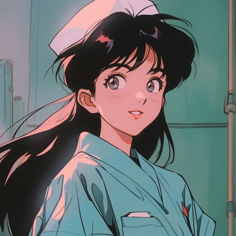 #retroanime #nurse #blue #animeicons City Rats, Nurse Drawing, Hospital Room Snapchat Stories, Nurse Aesthetic, Nurse Art, Nursing Memes, 90s Anime, Anime Style, Anime Icons