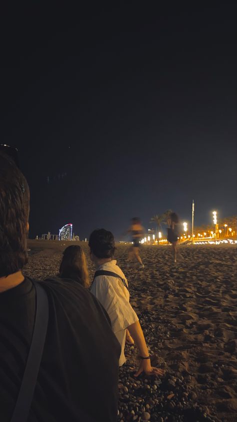 night beach aesthetic pic Barcelona Beach Night, Night Beach Aesthetic, Barcelona Beach, Night Friends, Arabic Tattoo Quotes, Beach Night, Cherry Hill, Arabic Tattoo, Night Aesthetic