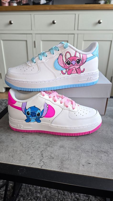 Stitch Painted Shoes, Stitch Custom Shoes, Lilo And Stitch Shoes, Stitch Nike, Angle Stitch, Stitch Shoes, Cute Converse Shoes, Casual Shoes Women Sneakers, Nike Shoes Women Fashion