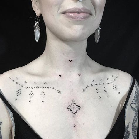 More on @ellabelltattoo thank you hun!!! Dot Tattoos For Women, Tattoos For Women Arm, Chest Neck Tattoo, Ornamental Tattoos, Necklace Tattoo, Dot Tattoos, Bone Tattoos, Handpoke Tattoo, Nordic Tattoo