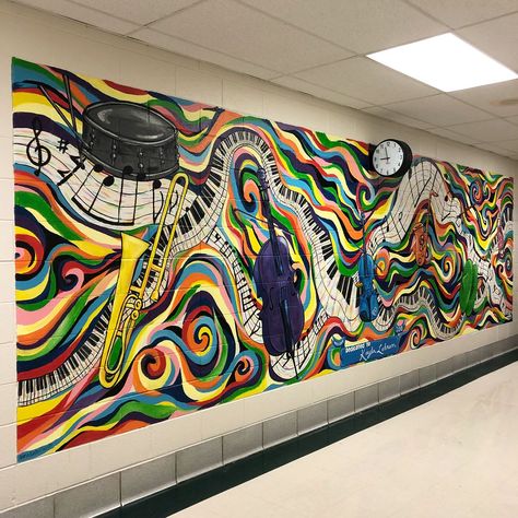 Music Mural, Seni Mural, Music Room Design, Hotel Room Interior, Painted Pianos, Art Classroom Decor, School Murals, Visual And Performing Arts, Fence Art