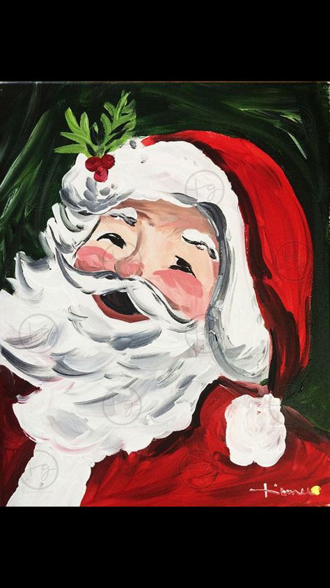 Santa Claus Painting Easy, Easy Santa Painting, Santa Canvas Painting, Santa Portraits, Painted Santas, Whimsical Christmas Art, Santa Claus Painting, Santa Pics, Holiday Paintings