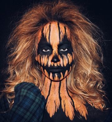 Creepy Pumpkin Face Paint, Scary Pumpkin Face Painting Ideas, Scary Pumpkin Face Makeup, Scary Scarecrow Face Paint, Face Paint Ideas Scary, Creepy Pumpkin Makeup, Halloween Face Paint For Adults, Scary Pumpkin Makeup Halloween, Halloween Pumpkin Face Paint