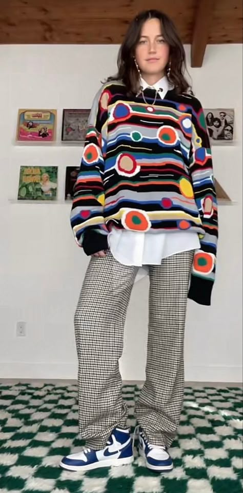 Masculine Maximalist Fashion, Wide Trousers Outfit, Maximalist Outfit, Maximalist Outfits, Eclectic Outfits, Maximalist Fashion, Lesbian Fashion, Funky Style, Funky Outfits