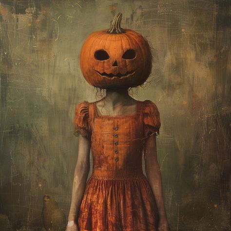 Surreal Halloween Art, Pumpkin Reference, Pumpkin Portrait, Creepy Portraits, Parents With Baby, Halloween Portraits, Pumpkin People, Vintage Spooky, Stuffed Pumpkin