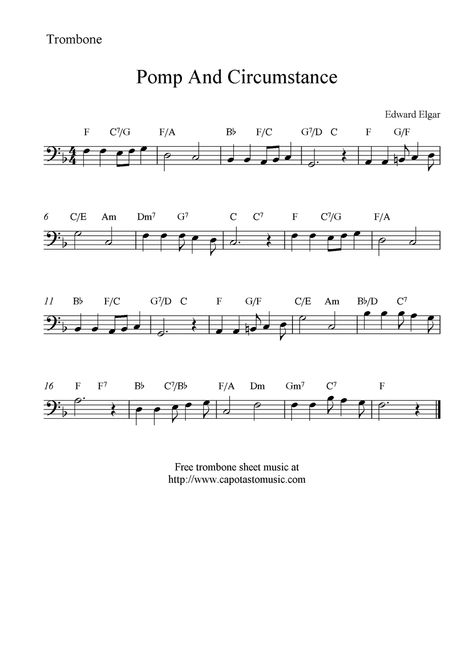 Pomp and Circumstance - Bass Clef Trombone Sheet Music, Pomp And Circumstance, Cello Music, Bass Clef, Music Rhythm, Band Kid, Making Music, Trombone, Sheet Music