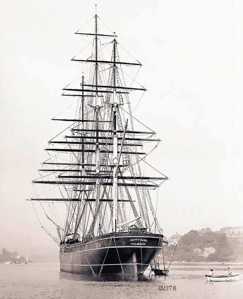 “CUTTY SARK” was a (212.5’) 3-Masted British Clipper Ship Built in 1869 for the Jock Willis Shipping Line, she was 1 of the Last Tea Clippers to be Built and 1 of the Fastest, coming at the End of a Long Period of Design Development for this Type of Vessel, which Halted as Steamships Took Over Their Routes - In 1953 “CUTTY SARK” became a Museum Ship and was Given to the “CUTTY SARK” Preservation Society Cutty Sark Ship, Hms Hood, Naval Architecture, Cutty Sark, Old Sailing Ships, Clipper Ship, Maritime Art, Tall Ships, Sailboats