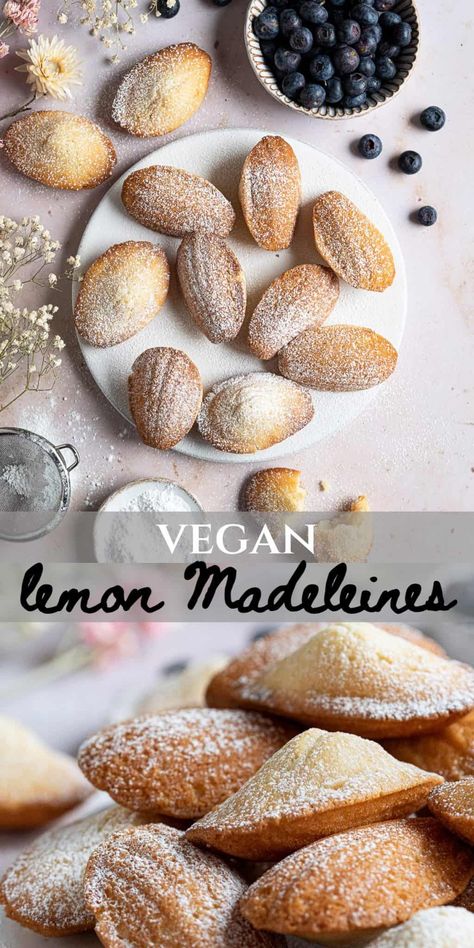 Vegan Tea Cakes Recipe, Eggless Madeleines Recipe, Vegan Tea Cakes, Vegan Madeleines Recipe, Vegan Madeleines, French Madeleines, Vegan Afternoon Tea, Pinterest Collage, Vegan Pastries