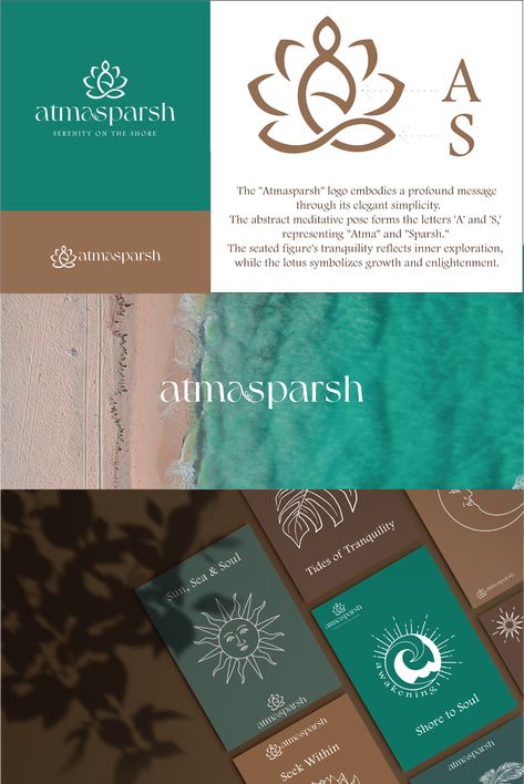 ✨ Unveiling the holistic identity of Atmasparsh Retreat - a place to rediscover your inner self. Our brand identity design reflects the essence of tranquility, balance, and self-discovery. Dive into the journey of soulful healing with us. 🌿🌟 #AtmasparshRetreat #BrandIdentity #SoulfulJourney Reiki Graphic Design, Healing Branding, Ayurveda Logo Design, Holistic Graphic Design, Ayurveda Logo, Holistic Wellness Branding, Energy Healing Branding, Logo Design Color, Holistic Shop