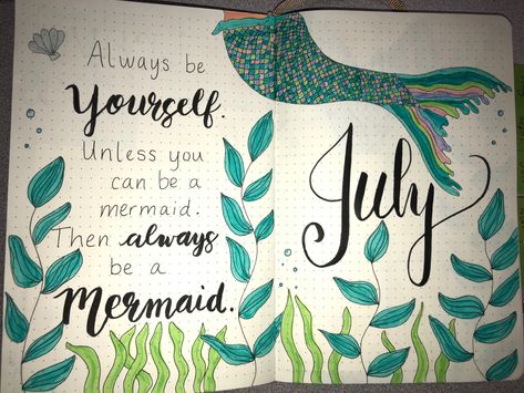 Bujo Sea Theme, Bullet Drawing, Mermaid Journal Ideas, Mermaid Junk Journal Ideas, Jellyfish Bullet Journal, Mermaid Bullet Journal, Mermaid Theme, Bullet Journal Writing, Bullet Journal Themes