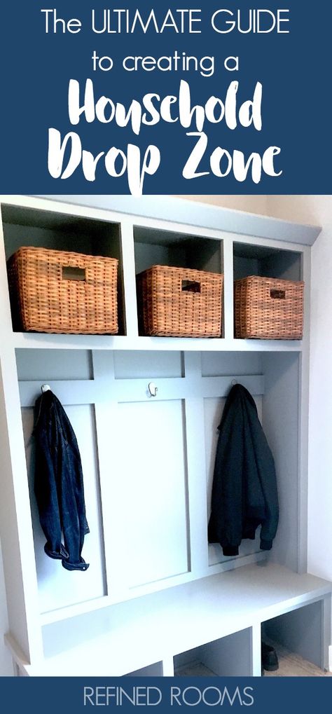 A household drop zone is one of the foundations of an organized home. Create yours today with the help of this Ultimate Guide! | #dropzone #householddropzone #householdorganization #organizingtips #mudroom #RefinedRooms #OrganizeandRefineChallenge Entryway Closet Organization, Drop Zone Ideas, An Organized Home, Entryway Closet, Mudroom Organization, Mudroom Design, Organized Home, Drop Zone, Small Space Organization