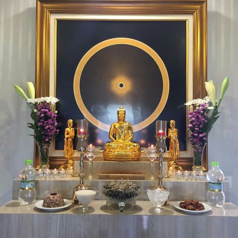 Vande. Vande. Buddhaya. Buddhaya. Namo. Namo. Buddha Vihar Design For Home, Buddha Pooja Decoration, Buddha Room Design, Camera Knowledge, Grandma Room, Buddhist Home, Meditation Alter, Meditation Room Design, Buddhism Beliefs