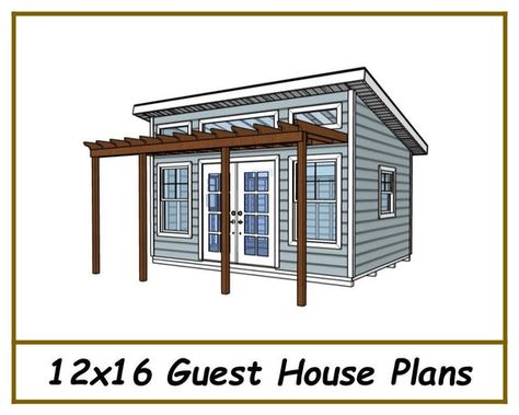 Guest House Plans 12x16 She Shed/man Cave Plans PDF - Etsy Man Cave Plans, Outhouse Plans, Shed Floor Plans, Guest House Plans, Lean To Shed Plans, Office Shed, Shed Office, Shed Floor, Tiny House Floor Plans