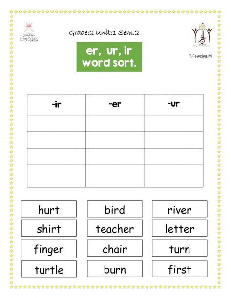 Worksheets Grade 2, Er Ir Ur, Er Words, Digraphs Worksheets, Word Family Worksheets, Learning Phonics, Classroom Anchor Charts, Letter To Teacher, Phonics Practice