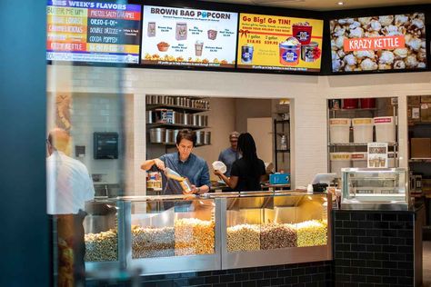 Brown Bag Popcorn, Popcorn Logo, Popcorn Store, Popcorn Brands, Popcorn Ice Cream, Popcorn Stand, Cheese Popcorn, Popcorn Shop, Retail Counter