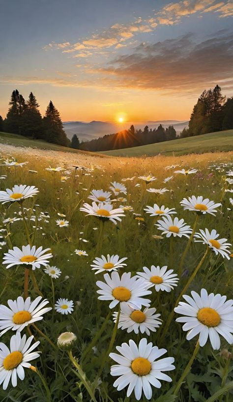 Cow Animation, Beautiful Flower Gardens, Meadow Photography, Spring Sunrise, Jesus Drawings, Daisy Field, Pretty Backgrounds, Garden Journal, Pretty Landscapes