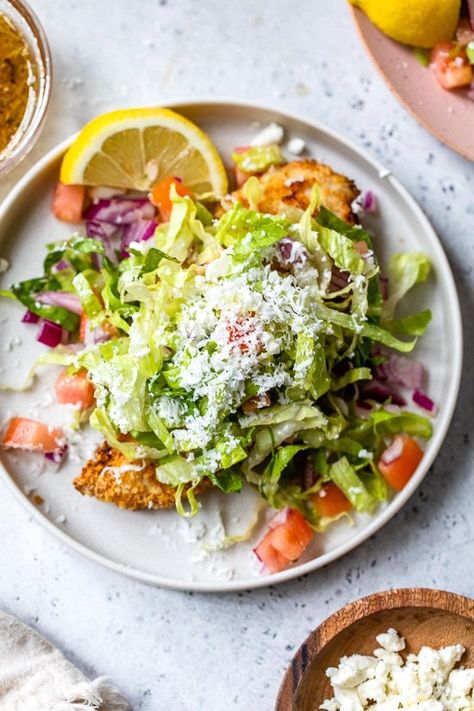 Fried Chicken Cutlets, Chicken Milanese, Salad Chicken, Breaded Chicken Breast, Mediterranean Salad, Mediterranean Chicken, Air Fried Chicken, Chicken Tender Recipes, Air Fryer Recipes Chicken