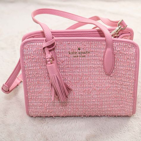 Pink Kate Spade Tweed Bag With Gold Tone Accents. Comes With Shoulder Strap. New With Tags. Kate Spade Bag Pink, Kate Spade Purse Pink, Tweed Purse, Tweed Handbag, Pink Shoulder Bags, Tweed Bag, Pink Kate Spade, Luxury Bags Collection, Bags Pink