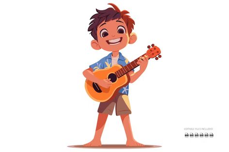 boy playing guitar, Illustrations ft. children & character - Envato Elements Kids Illustration Character, Kids Playing Illustration, Playing Guitar Illustration, Frog Project, Boy With Guitar, Boy Character Design, Boy Playing Guitar, Guitar Cartoon, Boy Cartoon Characters