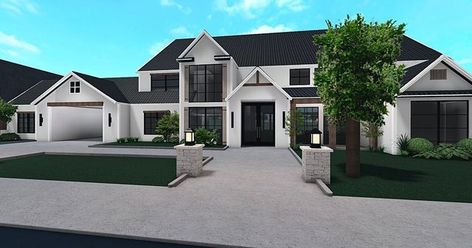 Roblox House Floor Plan, Bloxburg Minimalist Mansion, Bloxburg House Big Mansion, Big Modern Bloxburg House, Minimalistic House Bloxburg, Realistic Home Bloxburg, Blocksburg Mansion Layout, Bloxburg House Ideas Porch, Bloxburg House Ideas Exterior Layout