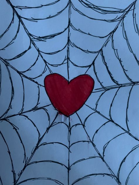 Easy Doodles Spiderman, Heart With Spider Web, Spiderweb Heart Drawing, Spiderman Heart Drawing, Spider Man Webs, Spider Heart Drawing, Spider Wed Drawings Easy, Easy Spiderweb Drawing, Spiderman Heart Web