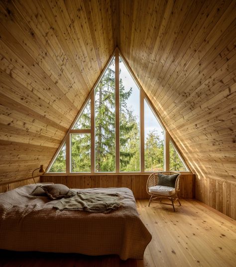 Photo 5 of 7 in This Swedish A-Frame With a Flourish Excels in All Seasons - Dwell Dramatic Walls, Lodge House, Farmhouse Room, Glazed Brick, Rustic Bathroom Vanities, Dormer Windows, A Frame Cabin, Ski Lodge, Contemporary Farmhouse