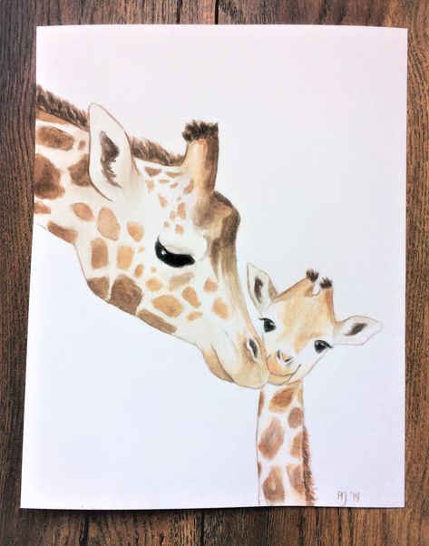 Watercolour Giraffe Easy, Giraffe Painting Ideas, Cute Giraffe Drawing, Watercolour Giraffe, Baby Animal Painting, Giraffe Watercolor, Watercolor Giraffe, Giraffe Drawing, Giraffe Illustration