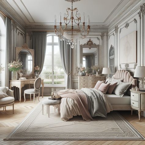 Discover French interior design tips for a stylish, cozy home. Learn how to mix classic and modern styles effortlessly. Castle Guest Bedroom, French Style Dressing Room, French Chateau Interior Design, Country French Interiors, French Chateau Style Homes Interior, House Interior Traditional, French Inspired Bedroom Decor, French Apartment Bedroom, Parisian Modern Bedroom