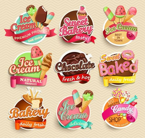 7 reasons your business should use sticker marketing Dangler Design, Food Label Sticker, Food Label Template, Label Produk, Types Of Ice, Ice Cream Logo, Candy Logo, Cake Logo Design, Food Label