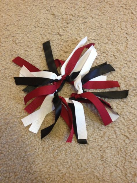 Ribbon scrunchie for volleyball season. Simple to make and looks adorable in your hair!! Volleyball Ribbon, Volleyball Hair Bows, Cheer Ribbon, Hair Ties Diy, Sports Hairstyles, Volleyball Tips, Sport Hair, Volleyball Hairstyles, Hair Ribbons