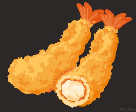 Tempura Illustration, Shrimp Food, Cute Food Art, Game Ui Design, Japan Culture, Food Drawing, Logo Food, Japan Art, Tempura