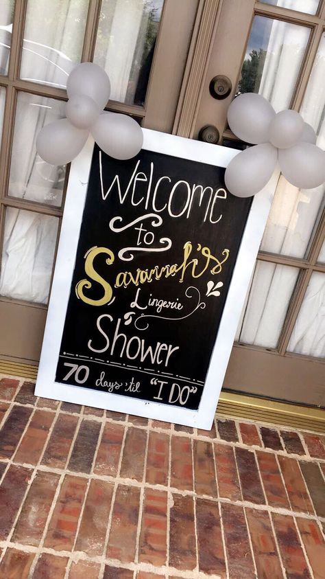 Chalkboard sign for lingerie shower Lingerie Shower Themes, Lingerie Shower Decor, Lingerie Shower, Lingerie Party, Chalkboard Sign, Party Sign, Wedding Prep, Chalkboard Signs, Shower Decor