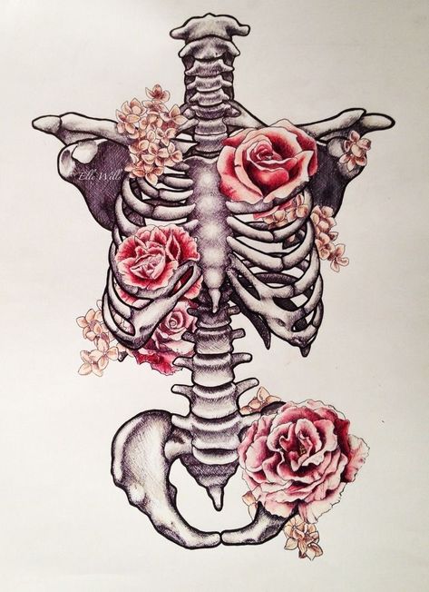 Drawing Art Beautiful, Halloweenský Makeup, Skeleton Flower, Unusual Tattoo, Skeleton Drawings, Arte Grunge, Skulls Drawing, Human Skeleton, Flower Art Drawing