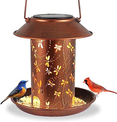 Solar Bird Feeder Dragonfly Solar Lantern Lights Outdoor Hanging Metal Waterproof Wild Birdfeeder for Cardinals Metal Decor Lanterns as Gifts Garden Christmas Decor, Solar Garden Lanterns, Solar Lantern Lights, Lanterns Outdoor, Solar Lanterns Outdoor, Solar Hanging Lanterns, Outdoor Lantern Lighting, Wild Bird Feeders, Solar Lantern