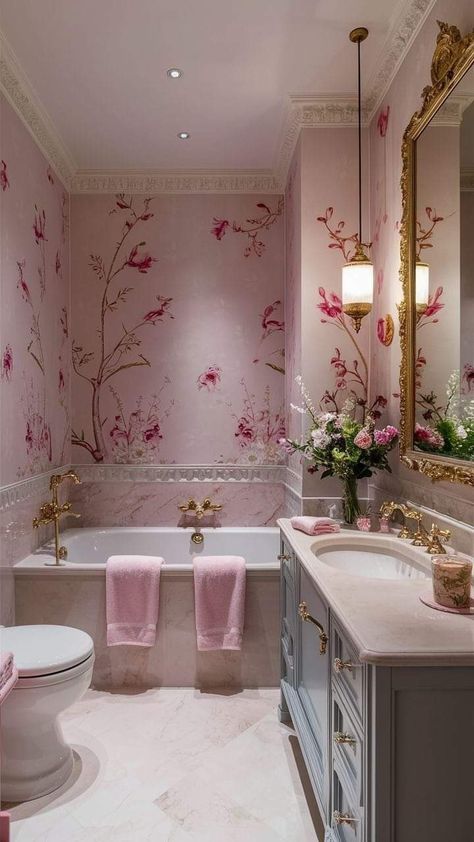 Beautiful Houses Inside, Princess Bathroom, Girly Bathroom Ideas, Best Bathroom Paint Colors, Girly Bathroom, Bathroom Remodel On A Budget, Canopy Bedroom, Timeless Bathroom, Tub Bathroom