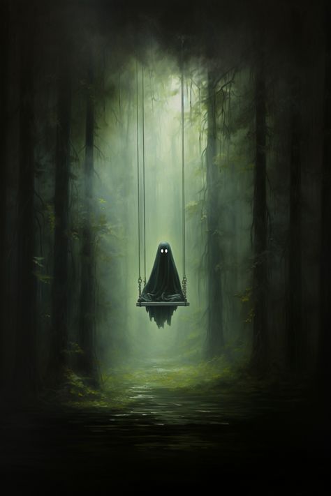 Cute Ghost on Swing Ghost Wallpapers Aesthetic, Victorian Gothic Art, Cute Ghost Wallpaper, Wallpapers Aesthetic Vintage, Cottagecore Artwork, Ghost Wallpapers, Painting Cottagecore, Ghost Wallpaper, Dark Academia Prints