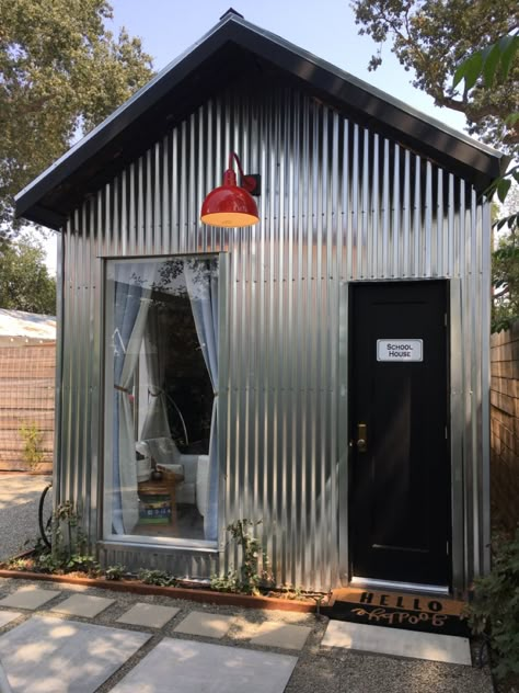 Tin House Design, Homeschool Shed, Metal Siding House, Shotgun House Interior, Cardboard Ideas, Barn House Interior, Bamboo House Design, Shotgun House, Tin House