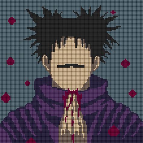 Jujutsu Kaisen Pixel Art Grid, Jjk Crochet Pattern, Jjk Alpha Pattern, Jjk Pixel Art Grid, Jjk Pixel Art, Anime Alpha Pattern, Alpha Patterns Anime, Pisla Ideas, Anime Blanket