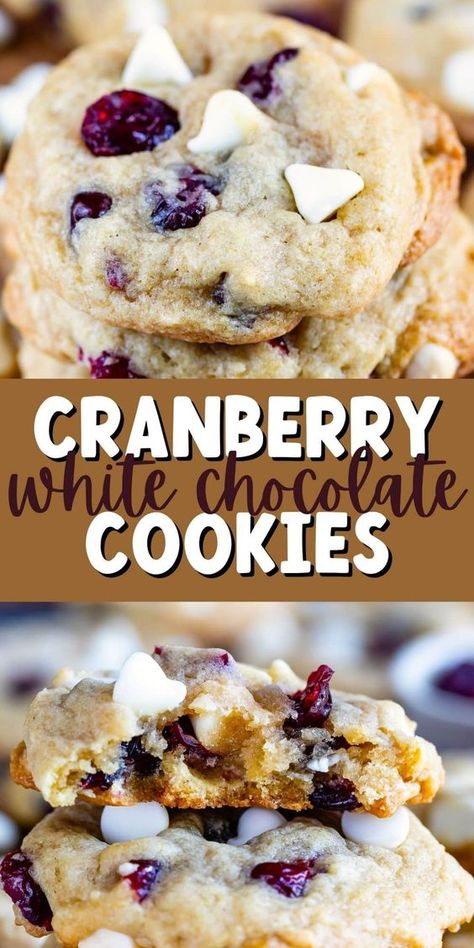 White Chocolate Cranberry Cookies are the perfect easy cookie recipe full of dried cranberries and white chocolate chips. This is the perfect holiday cookie recipe! White Chocolate Craisin Cookies, Cranberry White Chocolate Cookies, Craisin Cookies, Dried Cranberries Recipes, Cranberry White Chocolate Chip Cookies, Festive Cookie Recipes, Cookies 2023, Chocolate Cranberry Cookies, Cranberry Cookies Recipes