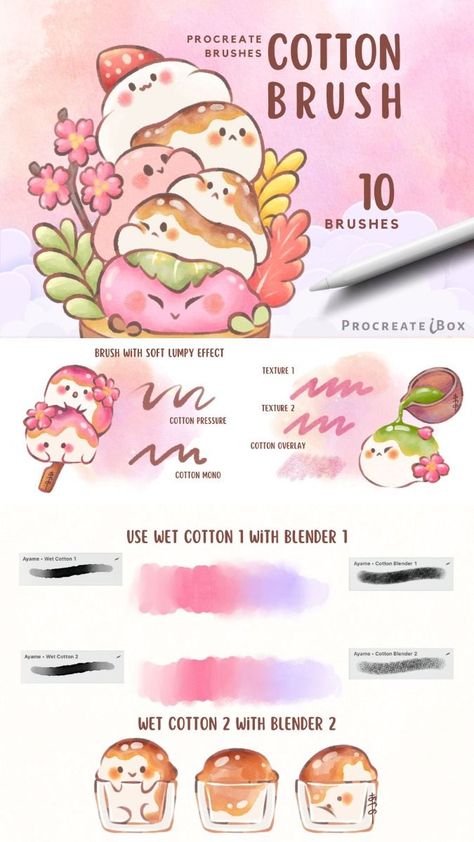 Kawaii Procreate Cotton brushes Kawaii Procreate, Paper Overlay, Skin Paint, Free Procreate, Illustrator Brushes, Procreate Brushes Free, Kawaii Style, Free Brush, Cotton Texture