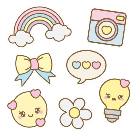 Premium Vector | Set of cute icons drawn in kawaii style in vector Cute Girls Stickers, Free Printable Planner Stickers Kawaii, Small Easy Drawings, Stickers For Phone Case, Sanrio Stickers, Taylor Swift Stickers, Kawaii Clipart, Free Printable Planner Stickers, Cute Easy Doodles